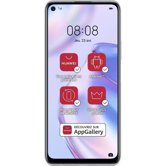 Smartphone Huawei P40 Lite : mémoire Ram 6 Go, mémoire interne 128 Go, écran 6,5"